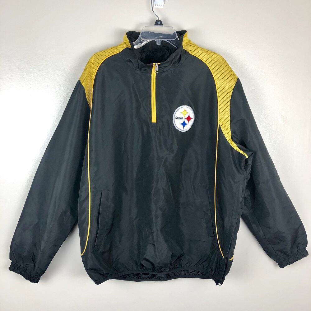 Vintage Pittsburgh Steelers 1/4 Zip Pullover Windbreaker Side Zipper Size XL